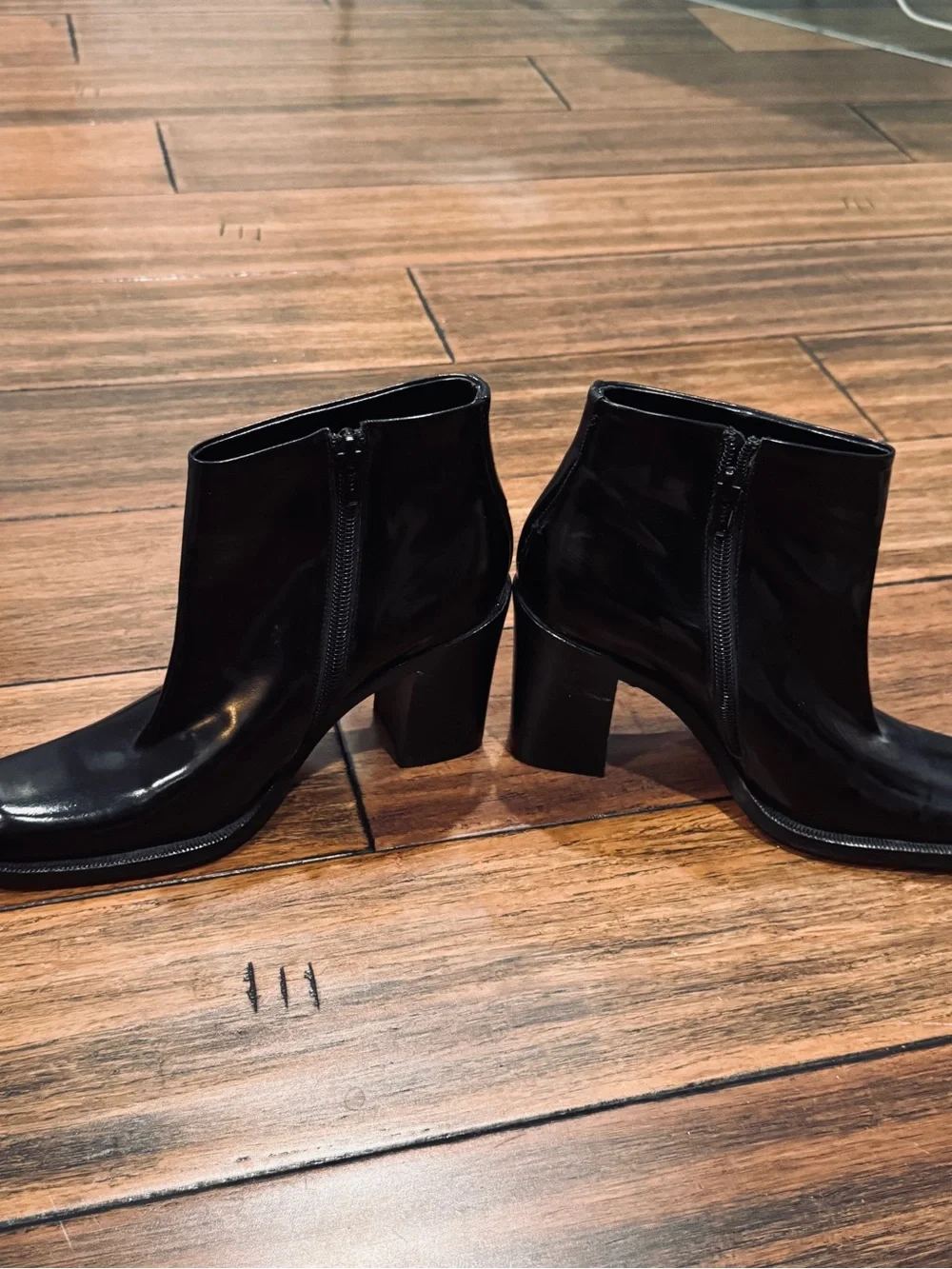 Via Spiga for Neiman Marcus Black Patent Square Toe Ankle Boot